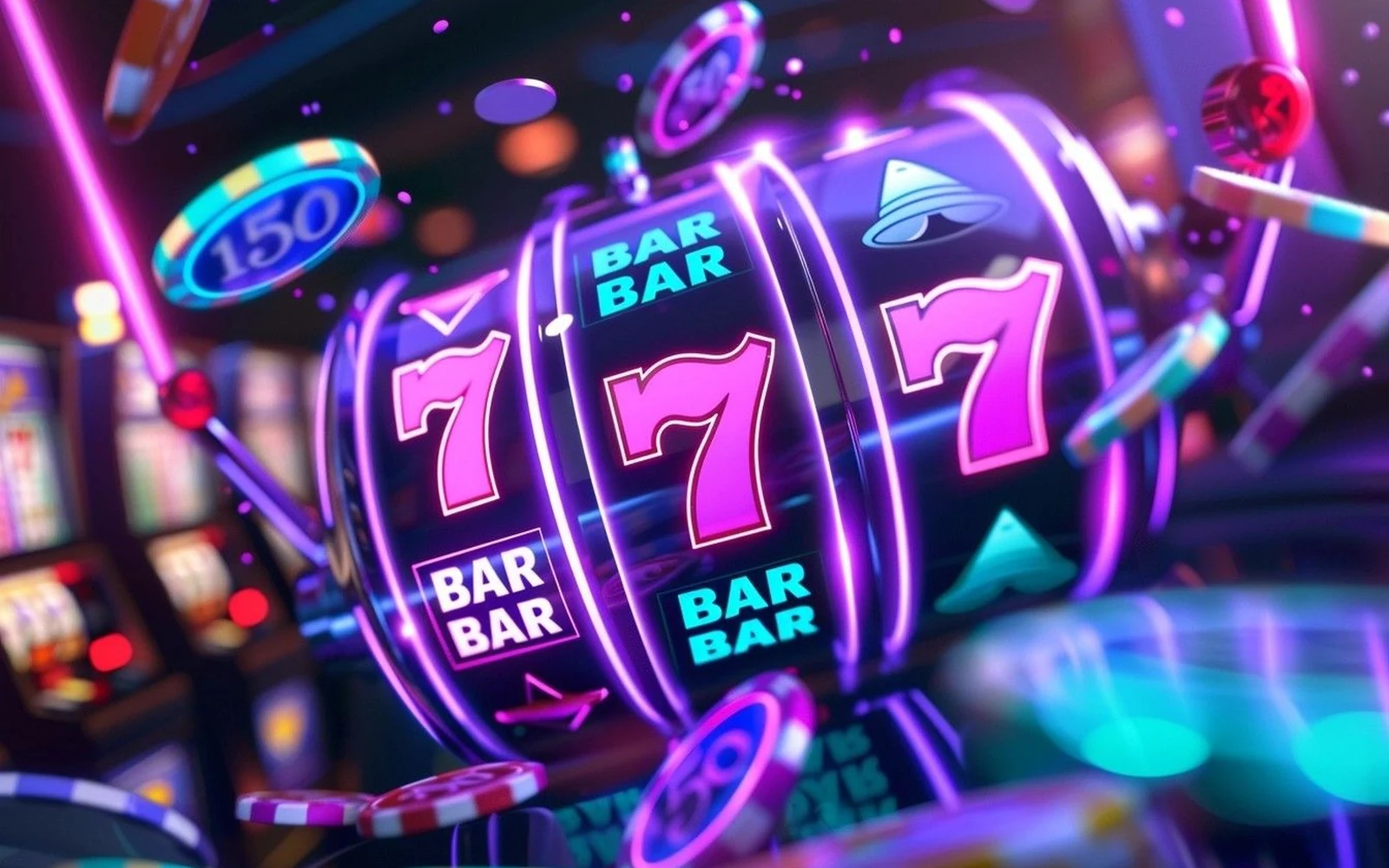 Reel slot digital dengan simbol permainan yang tersusun